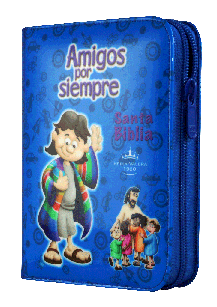 Biblia Infantil Amigos por Siempre Reina Valera 1960 Tamaño Bolsillo Letra Mediana Vinil Azul