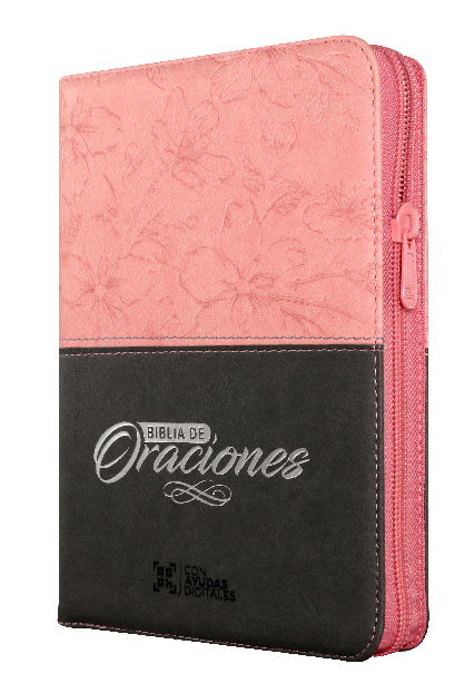 Biblia de Estudio Oraciones Reina Valera 1960 Mediana Letra Grande Imitación Piel Rosa Código QR