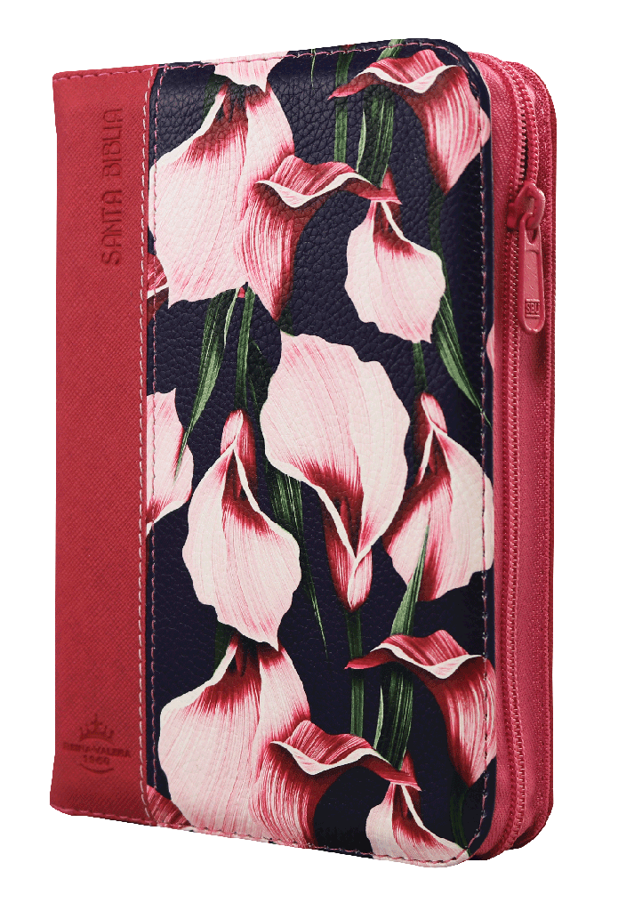 Biblia Reina Valera 1960 Chica Letra Mediana Imitación Piel Fiusha Flores QR