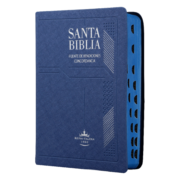 Biblia Fuente de Bendiciones Reina Valera 1960 Chica Letra Mediana Vinil Azul Marino