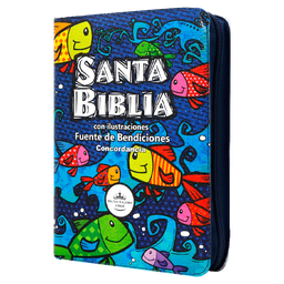 [SBM0966] Biblia Infantil Ilustrada Fuente de Bendiciones Reina Valera 1960 Chica Letra Mediana Azul Peces
